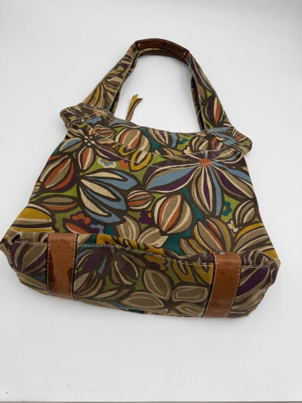 Nice Vintage Fossil Multi Color Floral Pattern Handbag - Picture 2 of 10